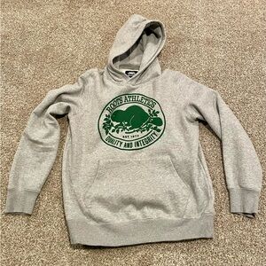 Roots Athletics grey hoodie with green logo. Men’s medium